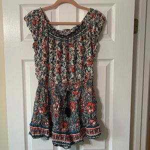 Express folksy off the shoulder romper